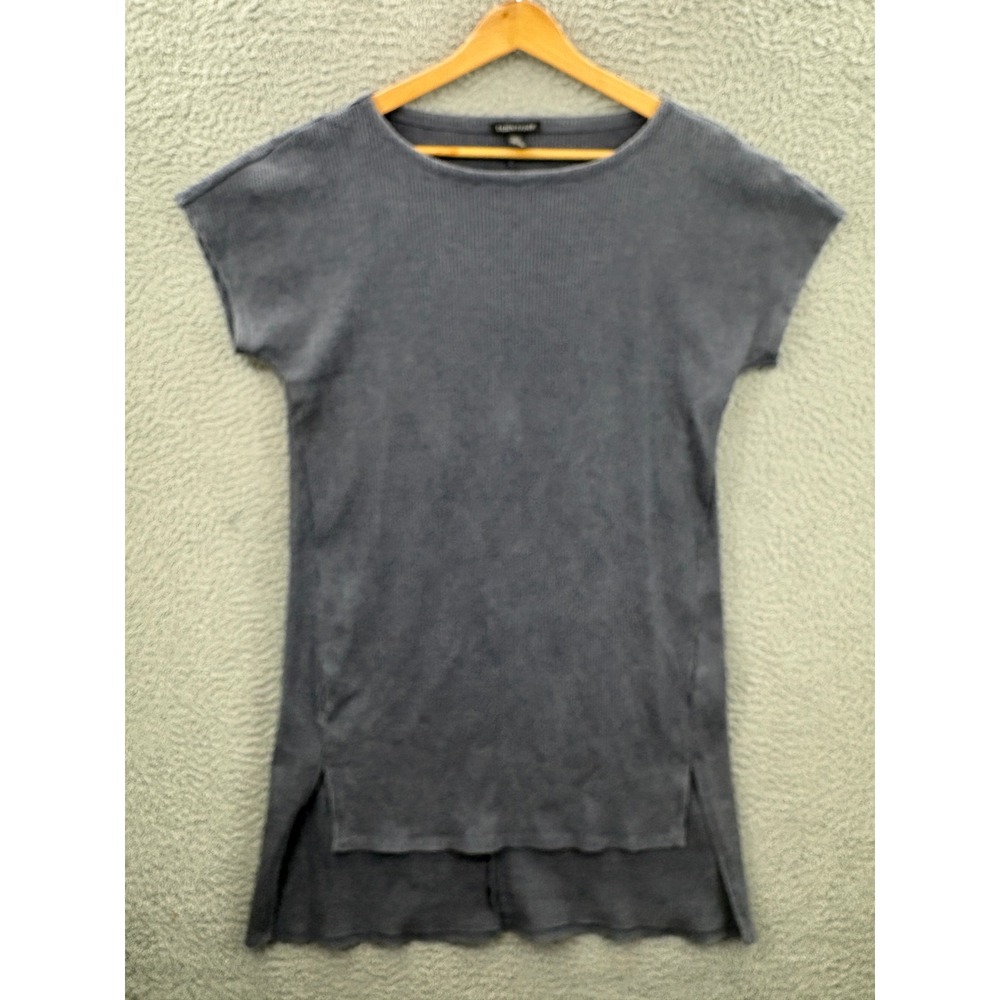 Eileen Fisher Tunic Top Womens Small Gray Ribbed Tencel Short Sleeve High Low